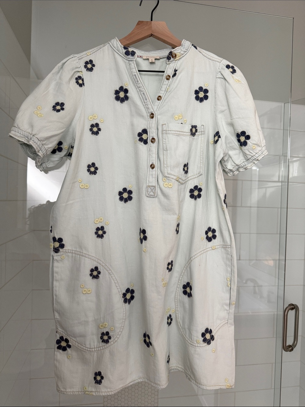 Anthropologie Pilcro Floral Embroidered Cotton Dress M